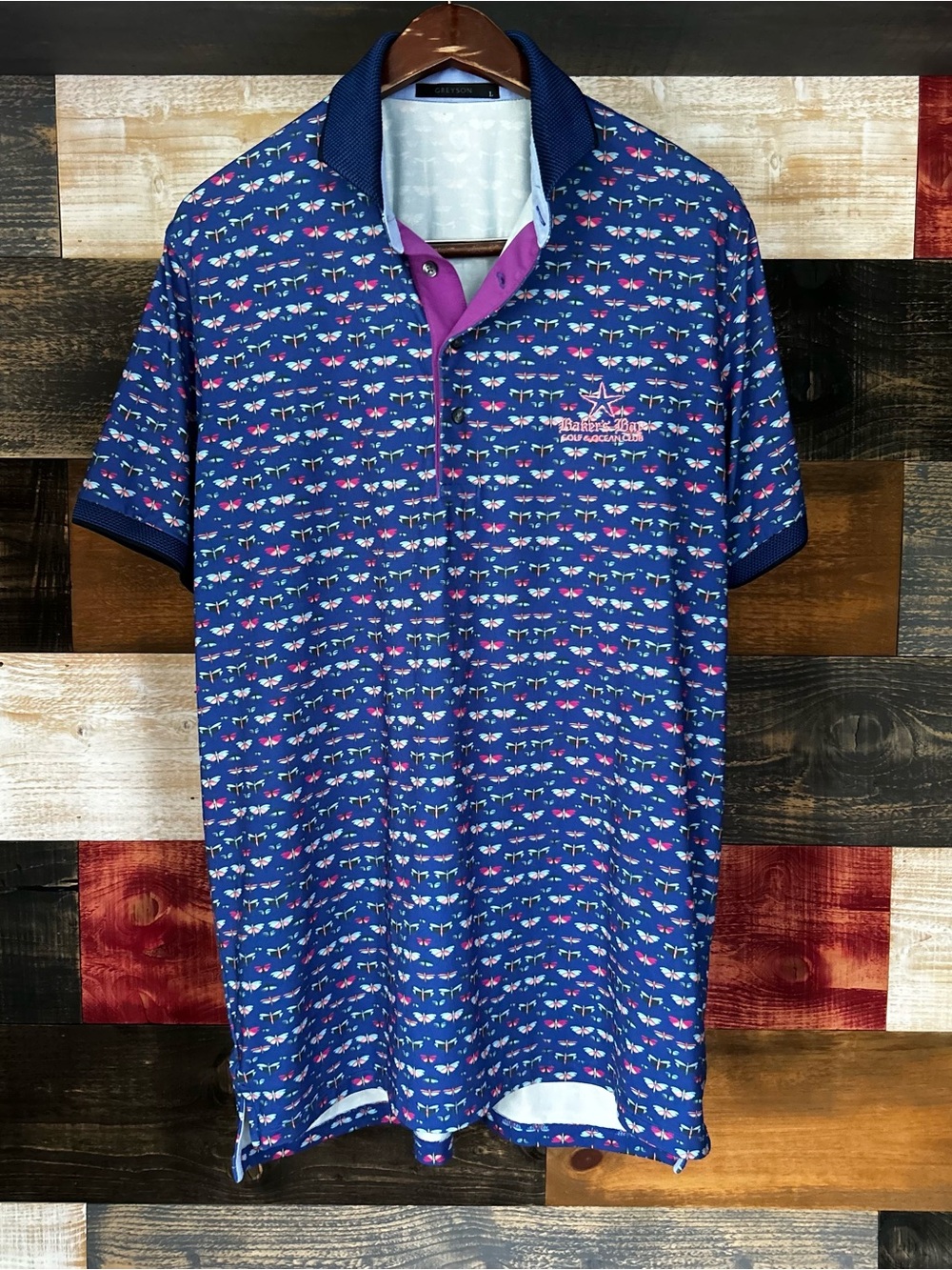 Greyson Blue Patterned Polo with Purple bakers bay golf ocean club